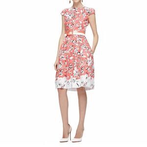 NWOT Oscar de la Renta Coral and White Floral Fit-and-Flare Dress